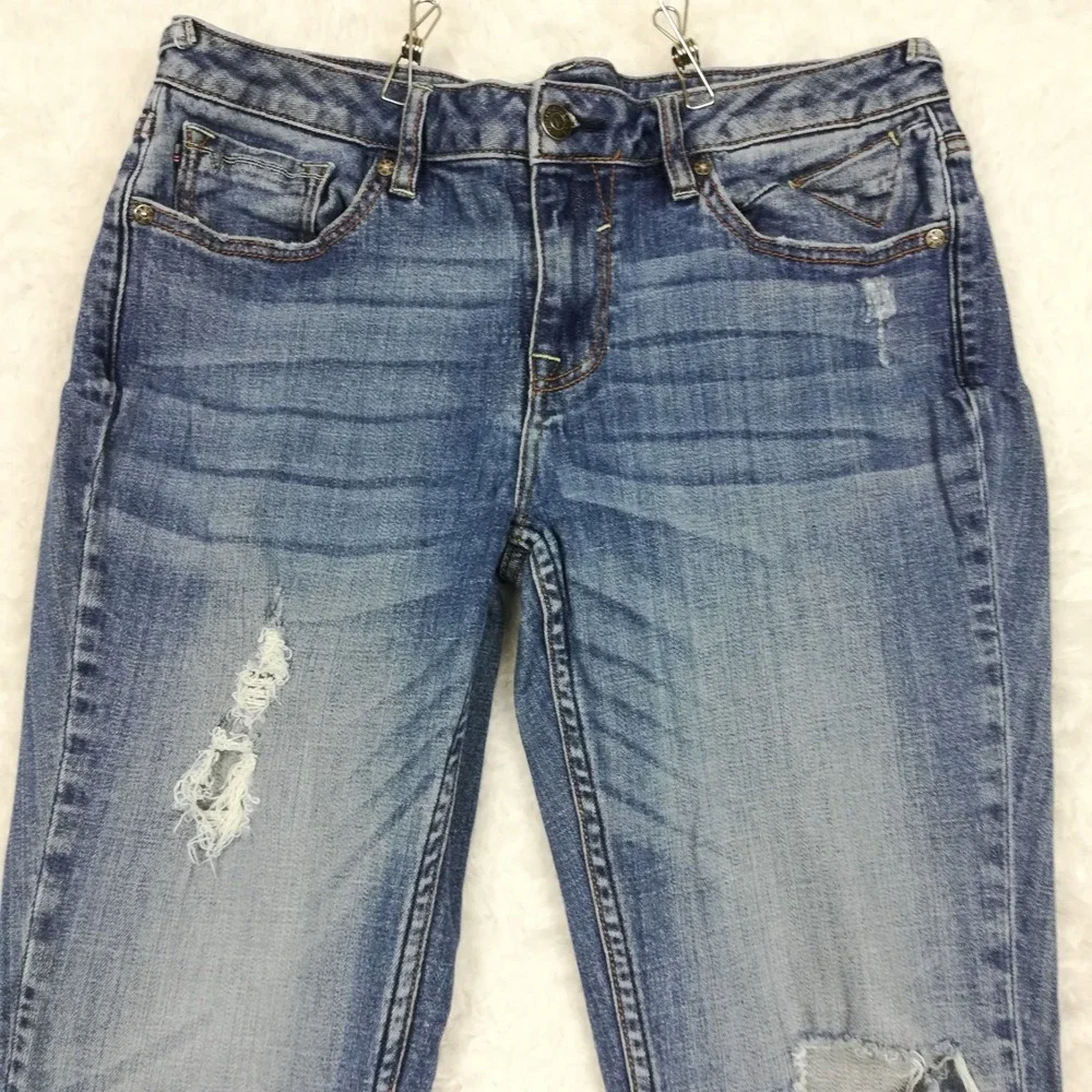 Vigoss Womens Jeans Chelsea Skinny Crop Blue Denim Raw Hem Mid Rise Distress 30